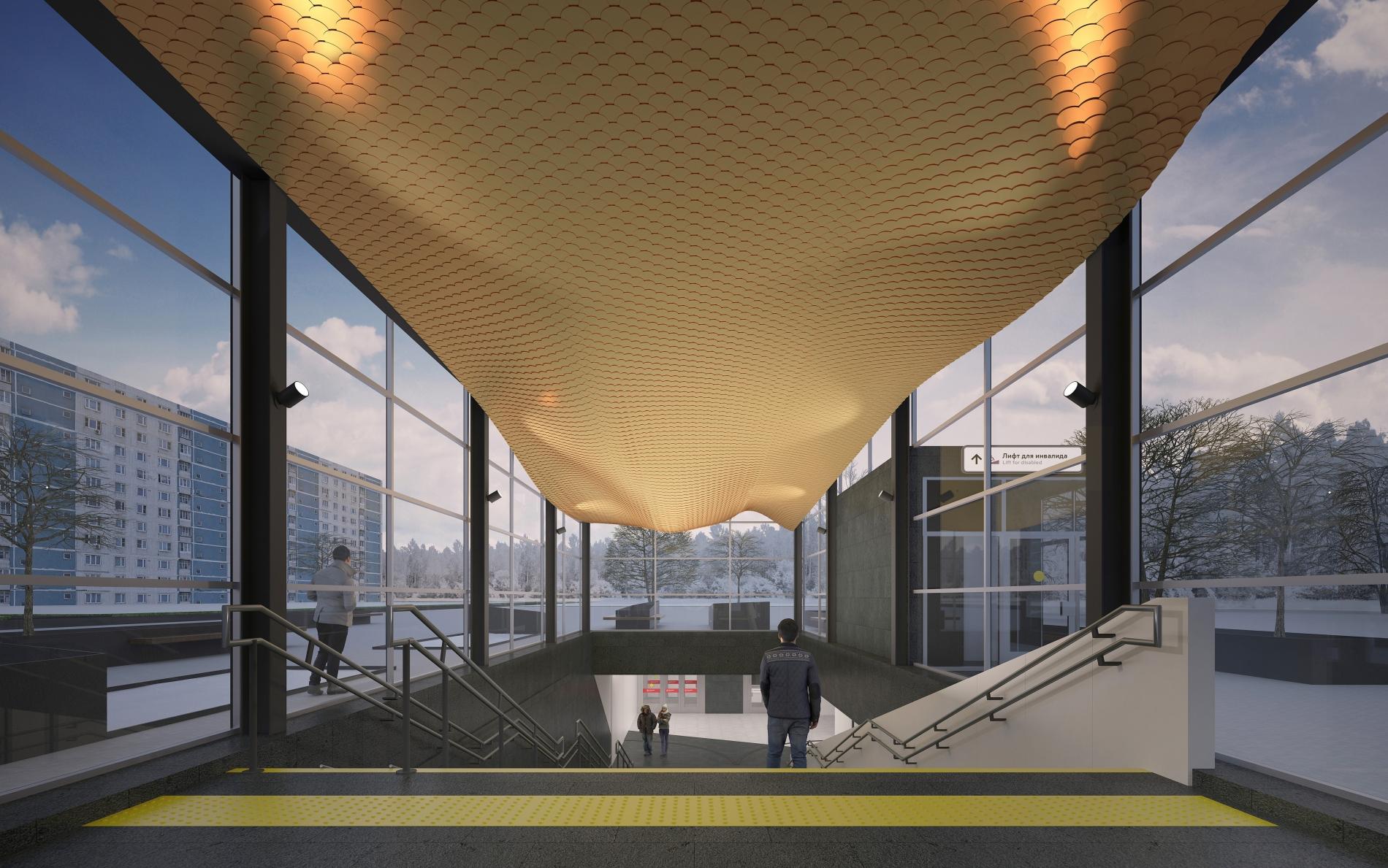 Потолок входного павильона станции «Нагатинский Затон» Большой кольцевой линии (БКЛ) украсит гигантская чешуя